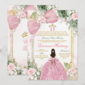 Spanish Pink Sage Green Charra Princess Floral 15 招待状 (正面/裏面)