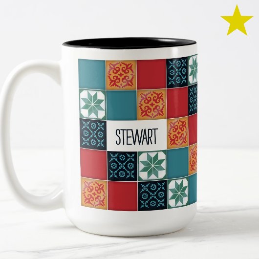 Spanish Portuguese Azulejos Tiles Custom Name Mug ツートーンマグカップ