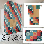 Spanish Portuguese Azulejos Tiles Monogram Initial シャワーカーテン