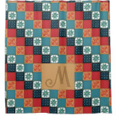Spanish Portuguese Azulejos Tiles Monogram Initial シャワーカーテン (正面)