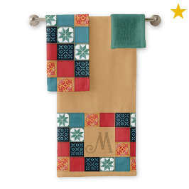 Spanish Portuguese Azulejos Tiles Monogram Initial バスタオルセット