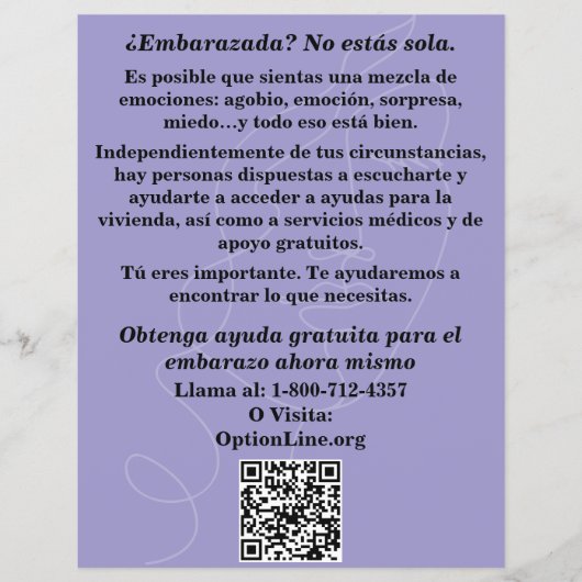 Spanish Pregnancy Help/After Abortion Care Flyer チラシ (正面)