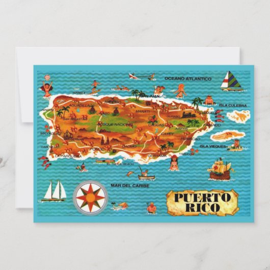 Spanish Puerto Rico 5x7 Map Postcard サンキューカード (正面)