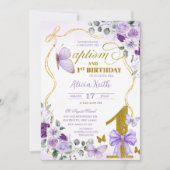 SPANISH Purple Butterfly Bautizo Y Primer Anito 招待状 (正面)