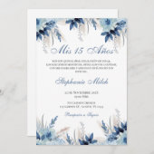 Spanish Quinceanera navy floral invite 招待状 (正面/裏面)