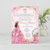 Spanish Quinceañera Pink Floral Princess 15 Años 招待状 (スタンド正面)