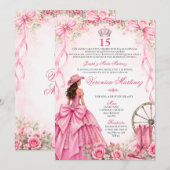 Spanish Quinceañera Pink Floral Princess 15 Años 招待状 (正面/裏面)