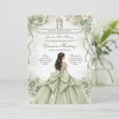 Spanish Quinceañera Sage Green Princess 15 Años 招待状 (スタンド正面)