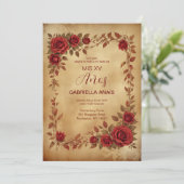 Spanish Quinces Vintage Romantic Photo Red Roses 招待状 (スタンド正面)