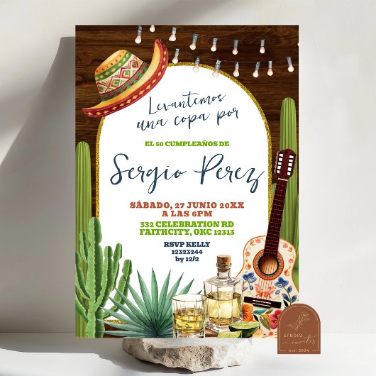Spanish Raise a glass for Tequila Birthday 招待状