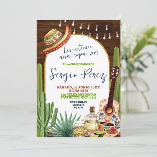 Spanish Raise a glass for Tequila Birthday 招待状 (スタンド正面)