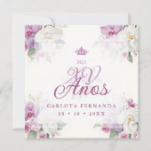 Spanish Romantic Mis XV Floral Orchids Bouquets 招待状 (正面)