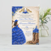 Spanish Royal Blue Floral 15 Años Charra Western 招待状 (スタンド正面)