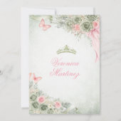 Spanish Sage Green & Pink Princess Floral 15 Años 招待状 (裏面)