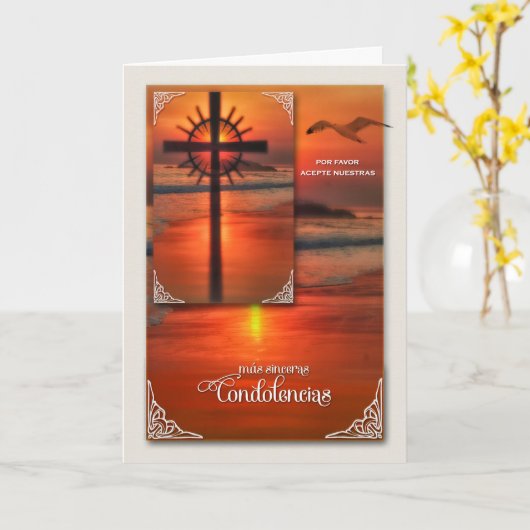 Spanish Sympathy Con Simpatia Sunset Cross Beach カード (黄色い花)