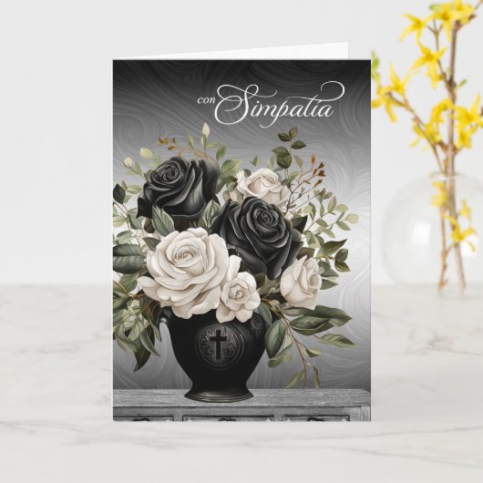 Spanish Sympathy Vase of Black and White Roses カード (黄色い花)