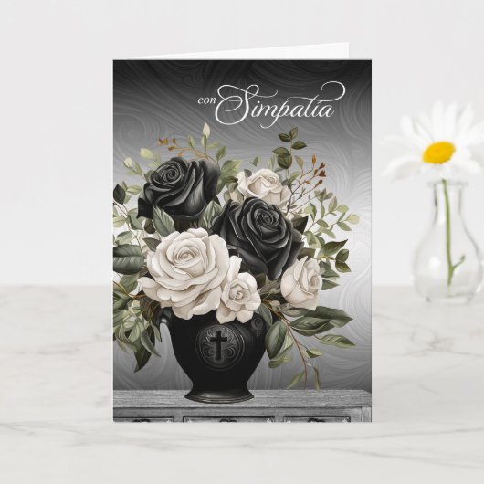 Spanish Sympathy Vase of Black and White Roses カード (小さな植物)