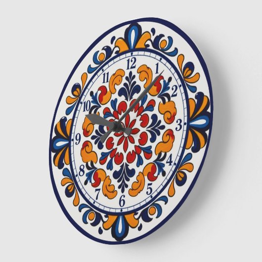 Spanish Talavera Style Numbered Clock ラージ壁時計 (傾斜)