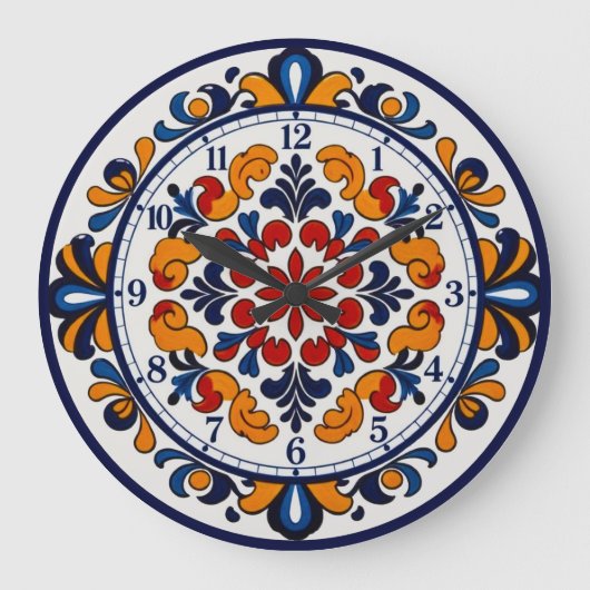 Spanish Talavera Style Numbered Clock ラージ壁時計 (正面)