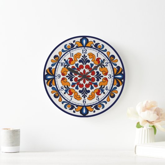 Spanish Talavera Style Numbered Clock ラージ壁時計 (ホーム)