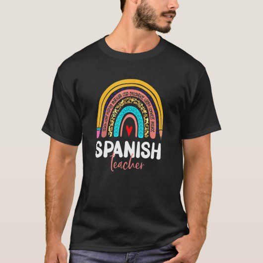 Spanish Teacher Leopard Rainbow Back To School Esp Tシャツ (正面)