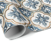 Spanish Tile Pattern Gold Blue Clover ラッピングペーパー (ロールコーナー)