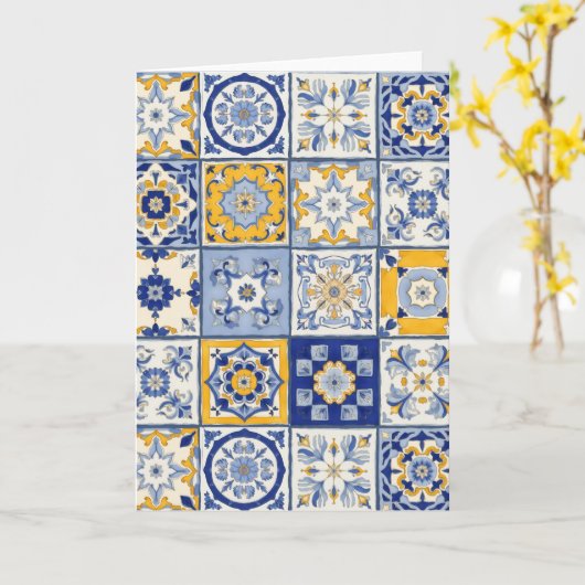 Spanish Tile Watercolor カード (黄色い花)