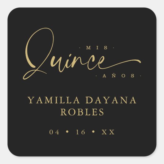 Spanish Trendy Calligraphy Quinceañera Mis XV Años スクエアシール (正面)
