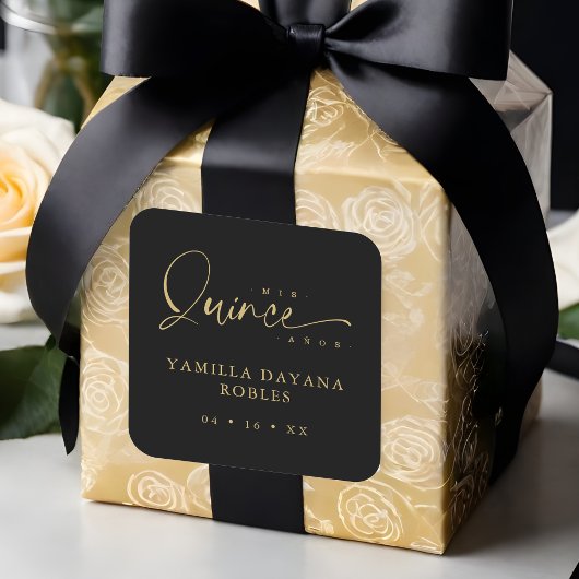 Spanish Trendy Calligraphy Quinceañera Mis XV Años スクエアシール