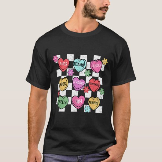 Spanish Valentine Conversation Heart Feliz San Val Tシャツ (正面)