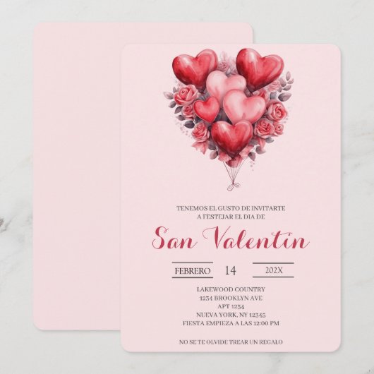 Spanish Valentines day with hearts 招待状 (正面/裏面)