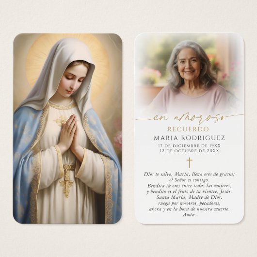 Spanish Virgin Mary Hail Mary Photo Prayer Cards (正面&裏面)