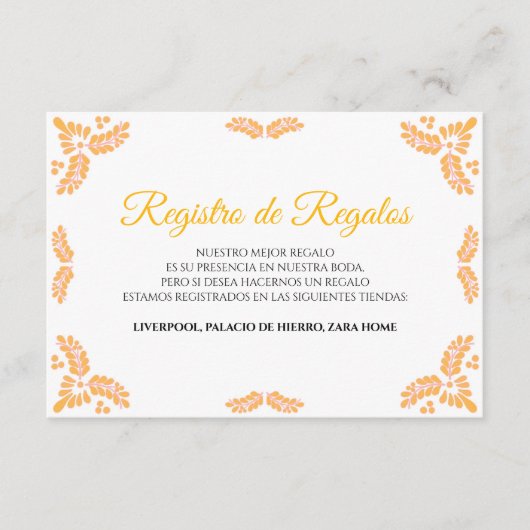 Spanish Wedding Enclosure Card with Yellow Floral  エンクロージャーカード (正面)
