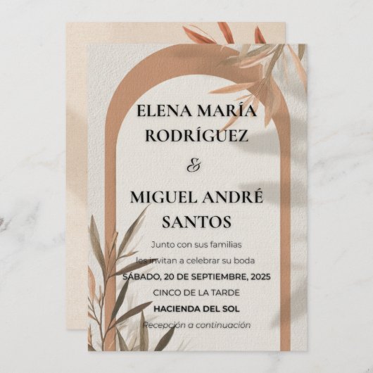 Spanish Wedding Invitation Terracotta Arch Olive 招待状 (正面/裏面)