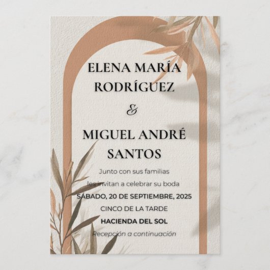 Spanish Wedding Invitation Terracotta Arch Olive 招待状 (正面)