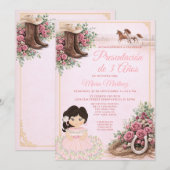 Spanish Western Pink Floral Presentación de 3 Años 招待状 (正面/裏面)