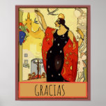 Spanish Wine, Vino Poster ポスター<br><div class="desc">Spanish Wine,  Vino,  art deco Flamenco woman,  edit text,  gracias.</div>