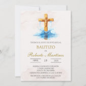 Spanish with blue cross baptism 招待状 (正面)