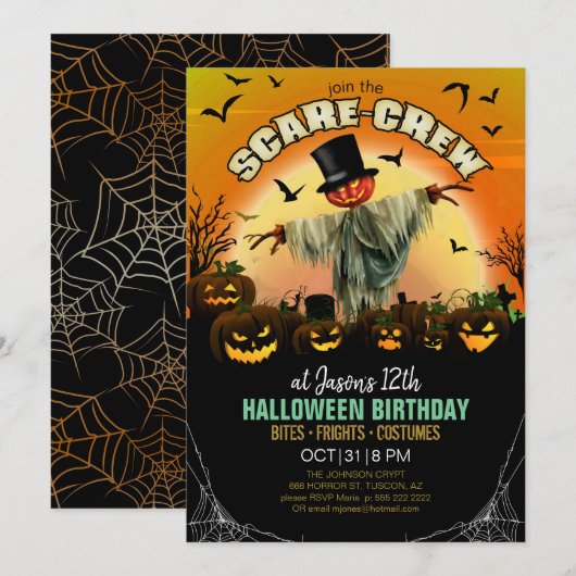 Spare Crewハロウィーン誕生日またはパーティーID1001 招待状 (正面/裏面)