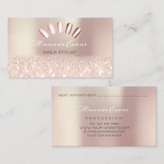 SparkグリッターバラSpark爪、 ネイルアーティストスタイリスト 予約カード (正面/裏面)