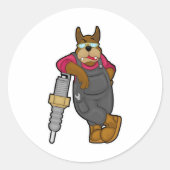 Sparkプラグを使用した整備士としての犬 ラウンドシール (正面)