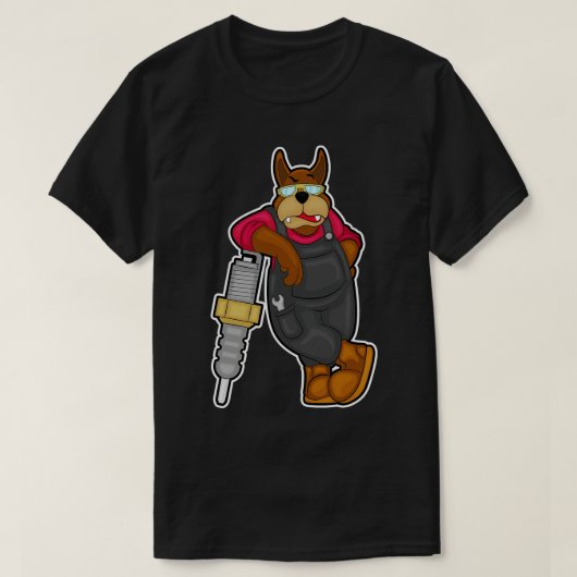 Sparkプラグを使用した整備士としての犬 Tシャツ (デザイン正面)