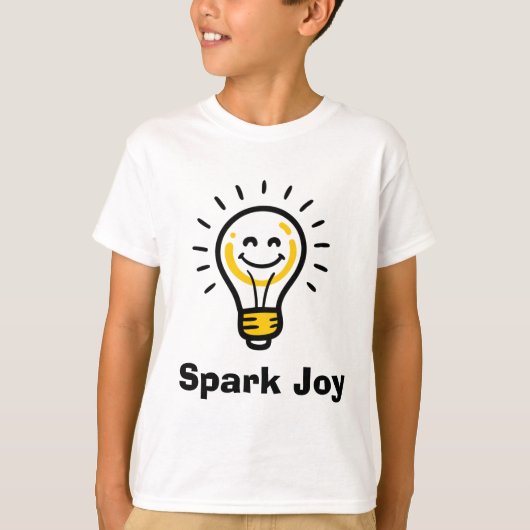 Spark Joy Light Bulb Graphic Positive Vibes Tシャツ (正面)