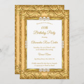 SPARKLEエレガント金ゴールドホワイトパールフォト誕生日 招待状 (正面/裏面)