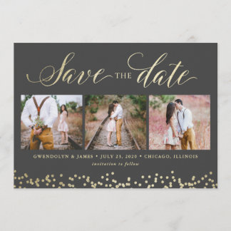 Sparkle フェイク 3 Photo Save the Date Card（スパークル3写真を保 セーブザデート