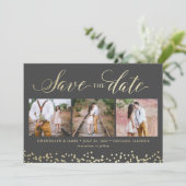 Sparkle フェイク 3 Photo Save the Date Card(スパークル3写真を保 セーブザデート (スタンド正面)