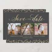 Sparkle フェイク 3 Photo Save the Date Card(スパークル3写真を保 セーブザデート (正面/裏面)