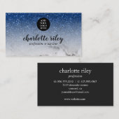 Sparkle BlueグリッターグラデーションCursiveロゴの追加 名刺 (正面/裏面)