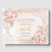 Sparkle Boho Pale Pink Gold Peonies Sweet Sixteen ゲストブック (正面)