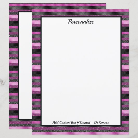 Sparkle Chic Pink Black Glitter Stripe Personalize (正面/裏面)